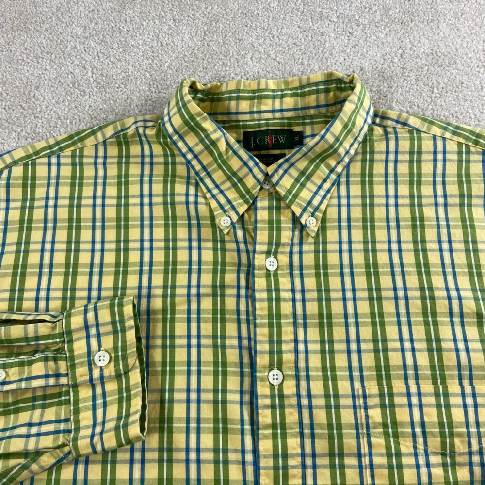 Vtg J.Crew Oarsman Button Down Shirt Mens XL Yellow Plaid Cotton Long Sleeve